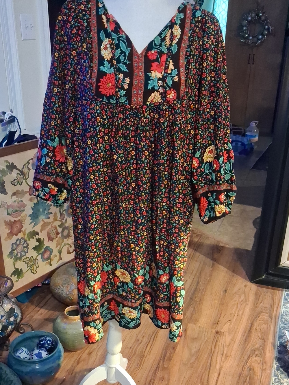 A New Qearal Women's Casual V-NECK Boho Floral Printed Size L